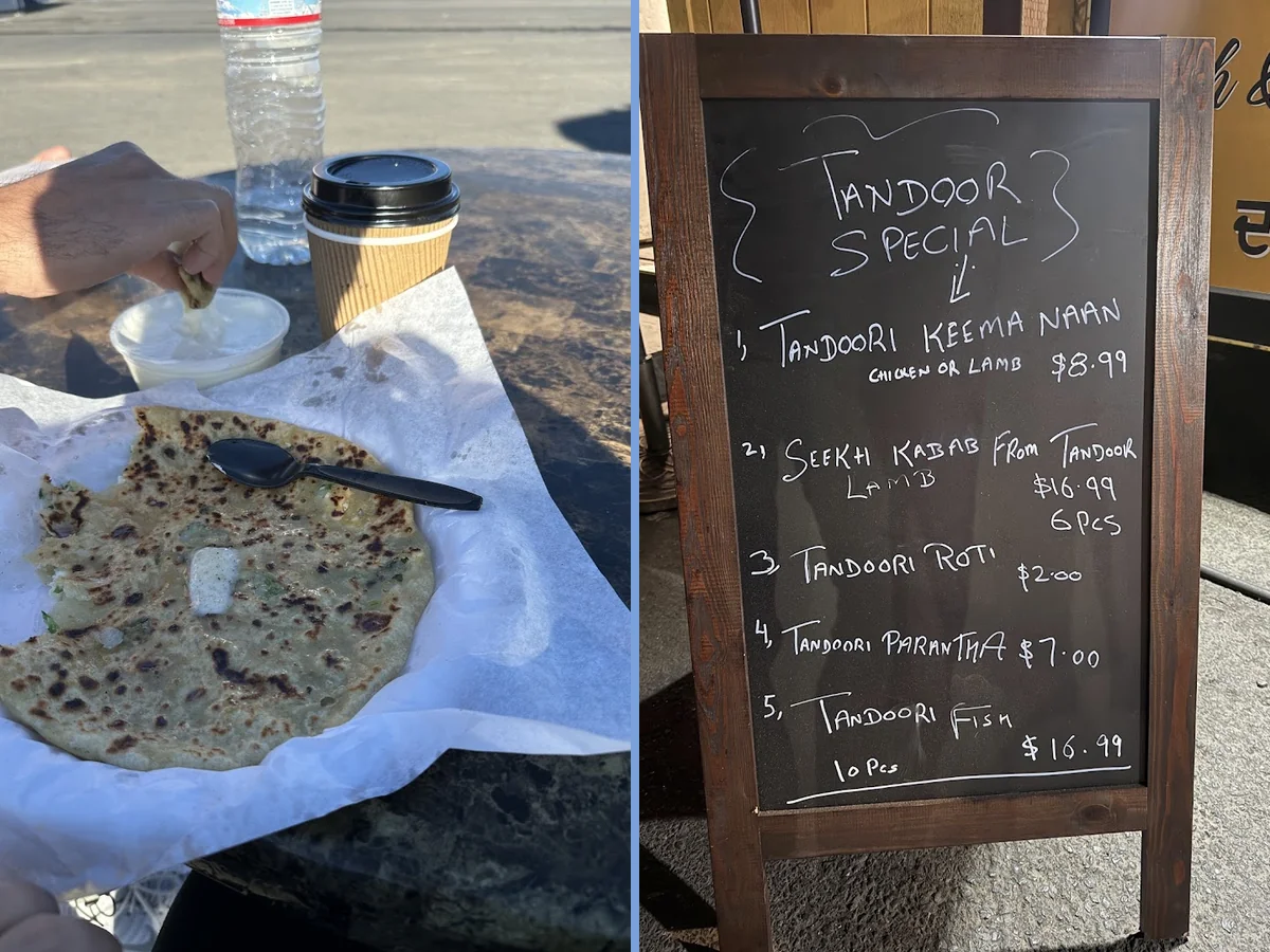 Indian dishes on a casual restaurant table.